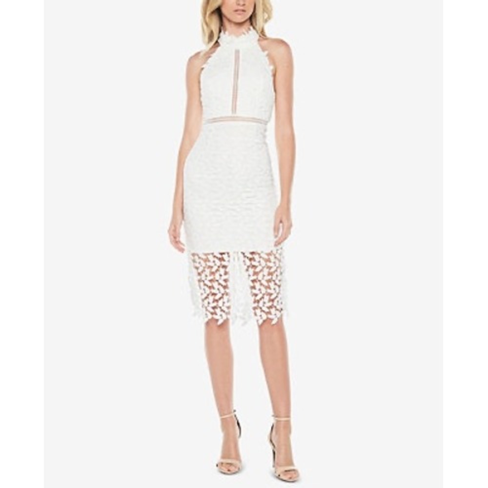 Bardot White Gemma Lace High Neck Halter Midi Dress 36386DB Womens US 6 S